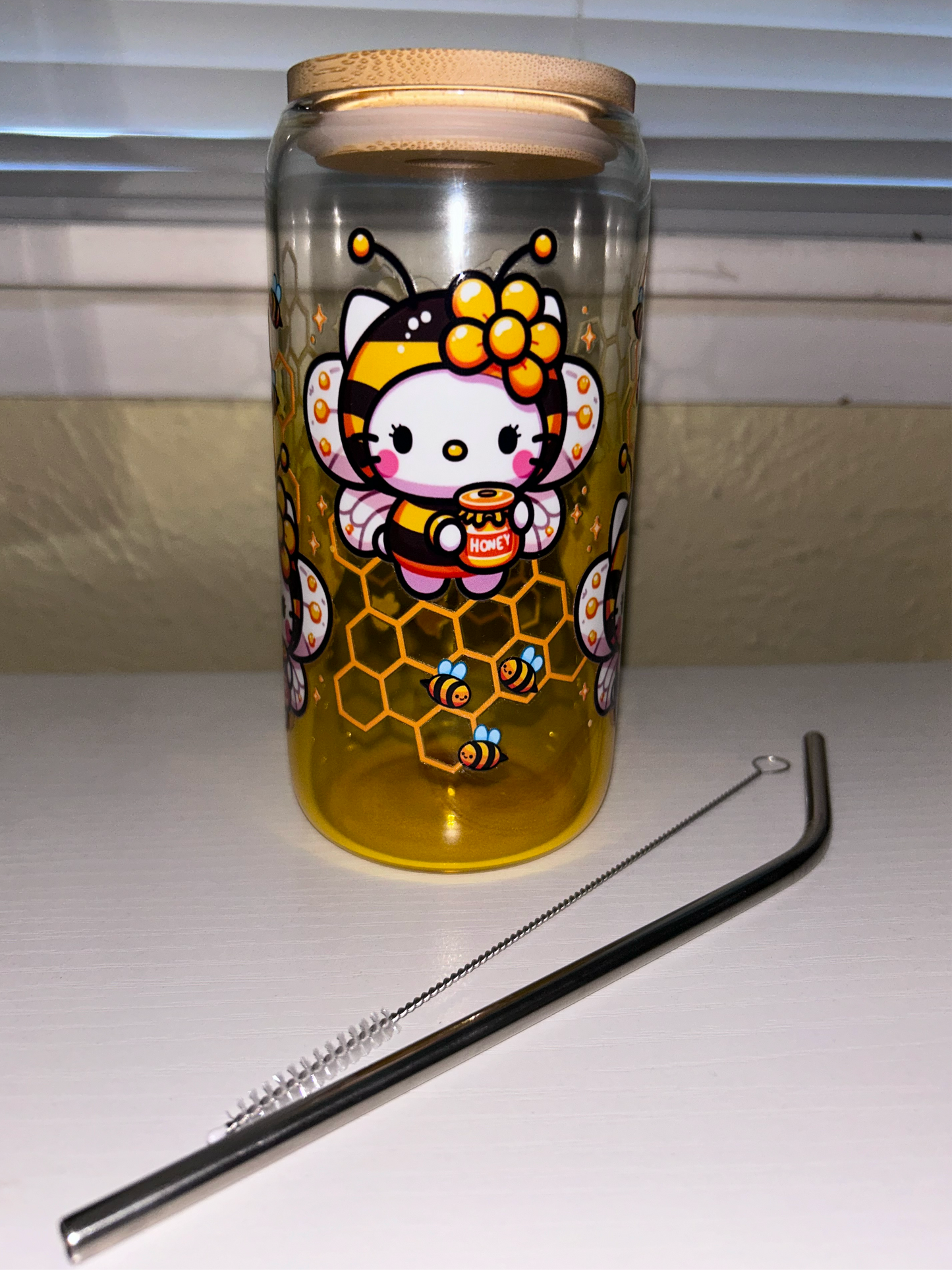 Kitty bee ombre glass cup