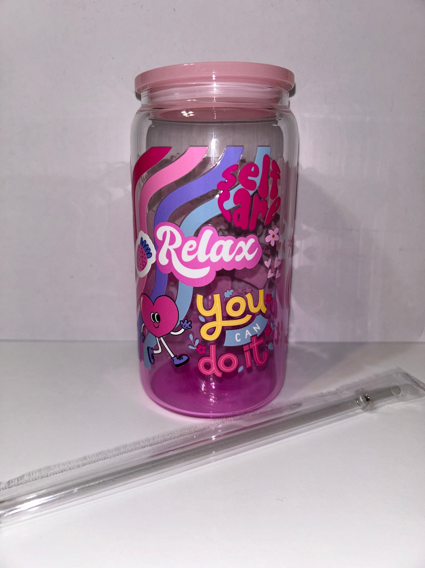 Pink ombre mental health glass cup