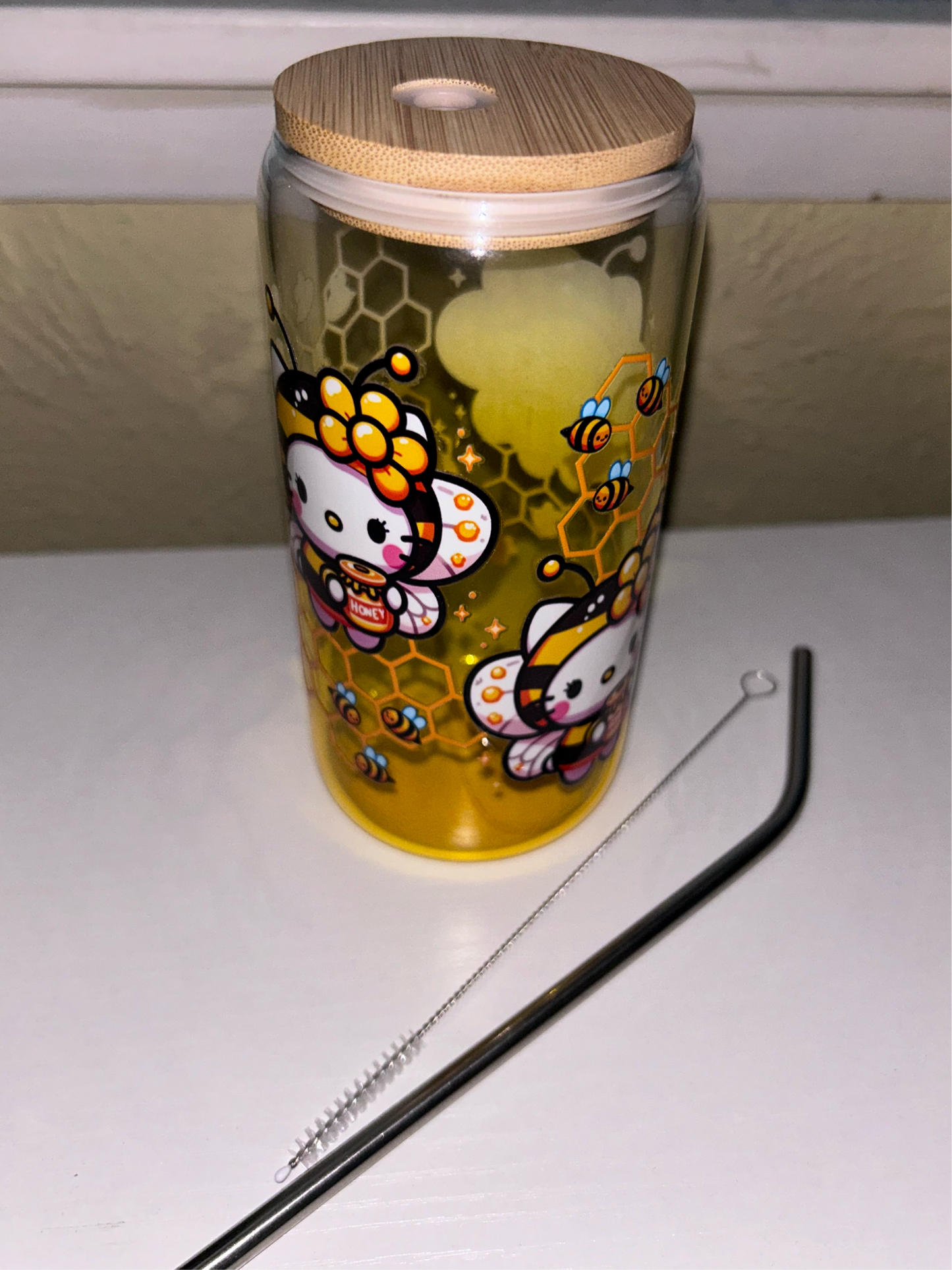 Kitty bee ombre glass cup