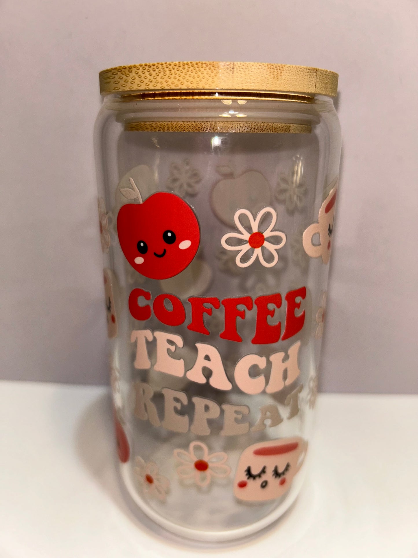 Coffee teach repeat glass cup