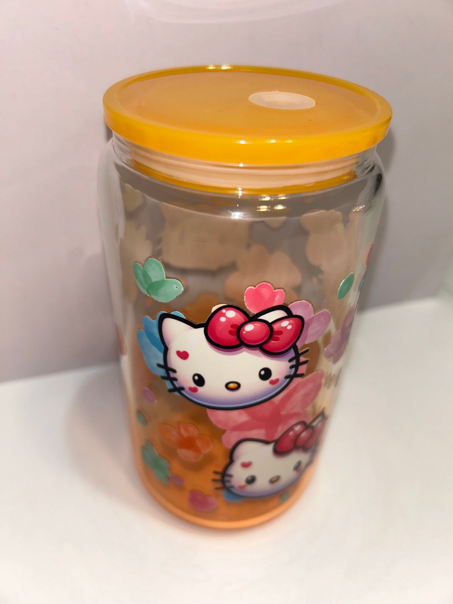 Kitty floral glass cup