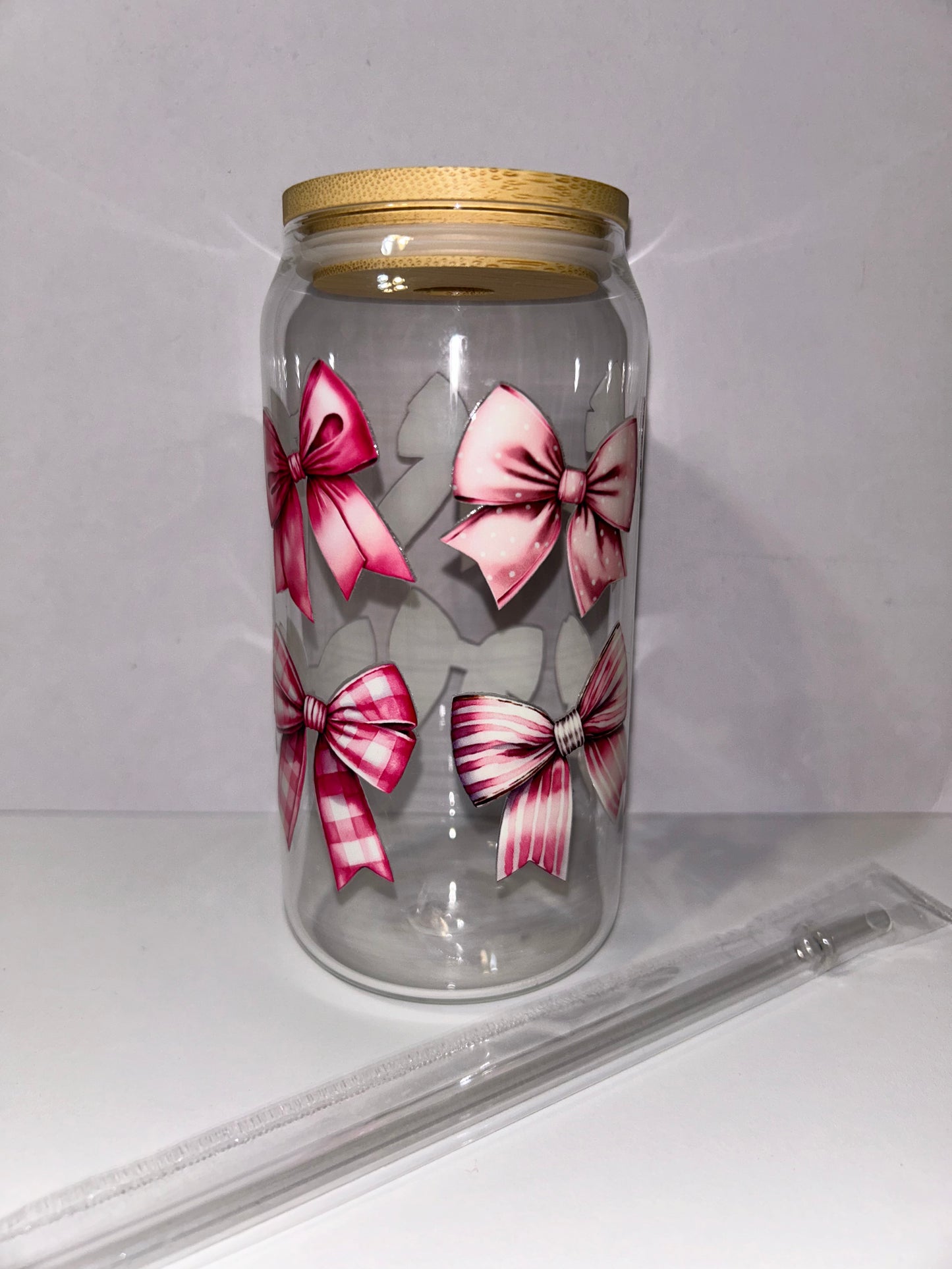Pink coquette bows glass cup