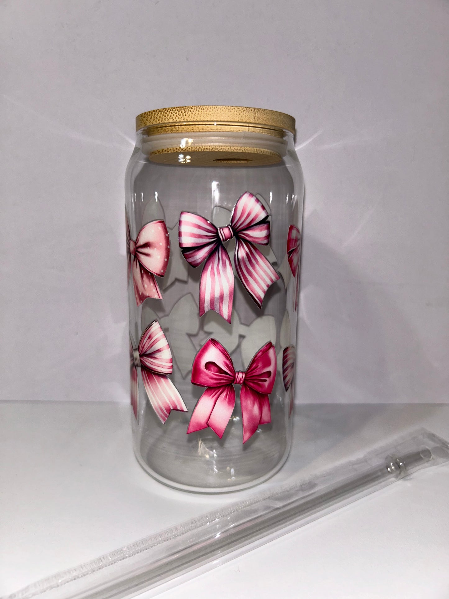 Pink coquette bows glass cup