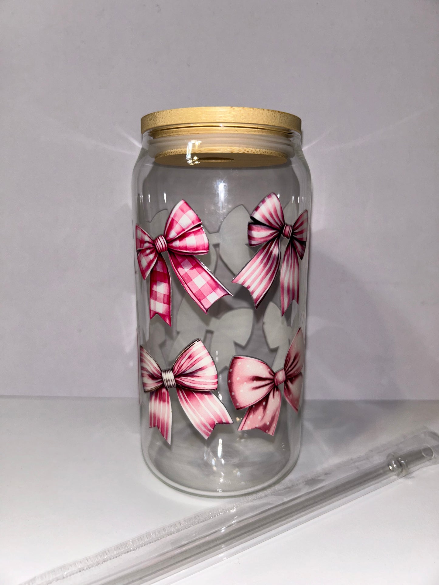 Pink coquette bows glass cup