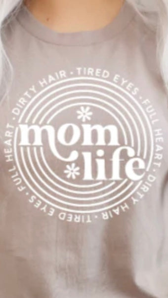 Mom life-dirty hair, tired eyes, full heart screen transfer t-shirt